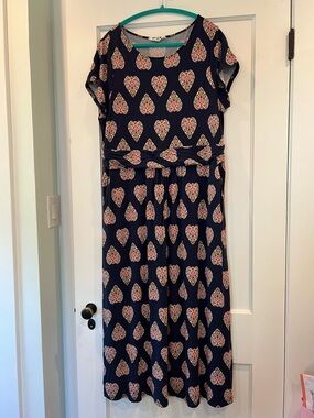 Boden (with pockets!) Amelie Jersey Midi Dress, navy floral print, size 16-18